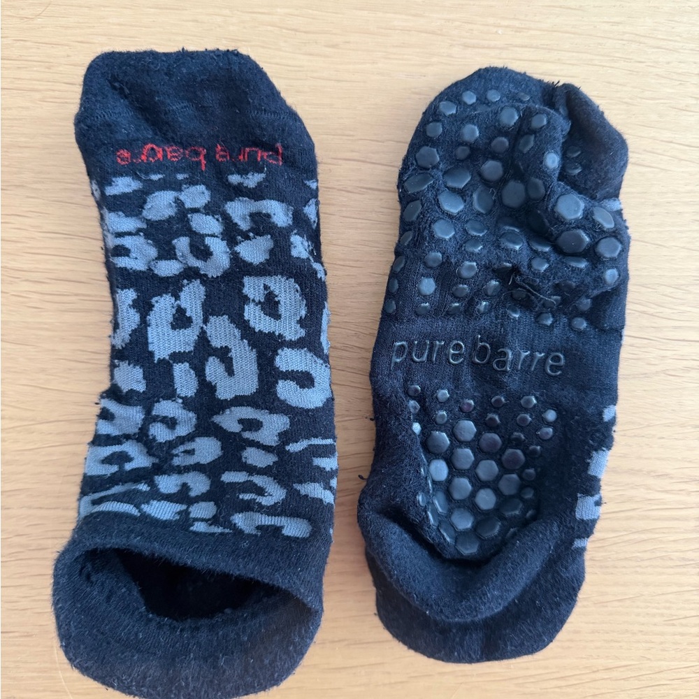 Pure Barre Black and Gray Leopard Grip Socks